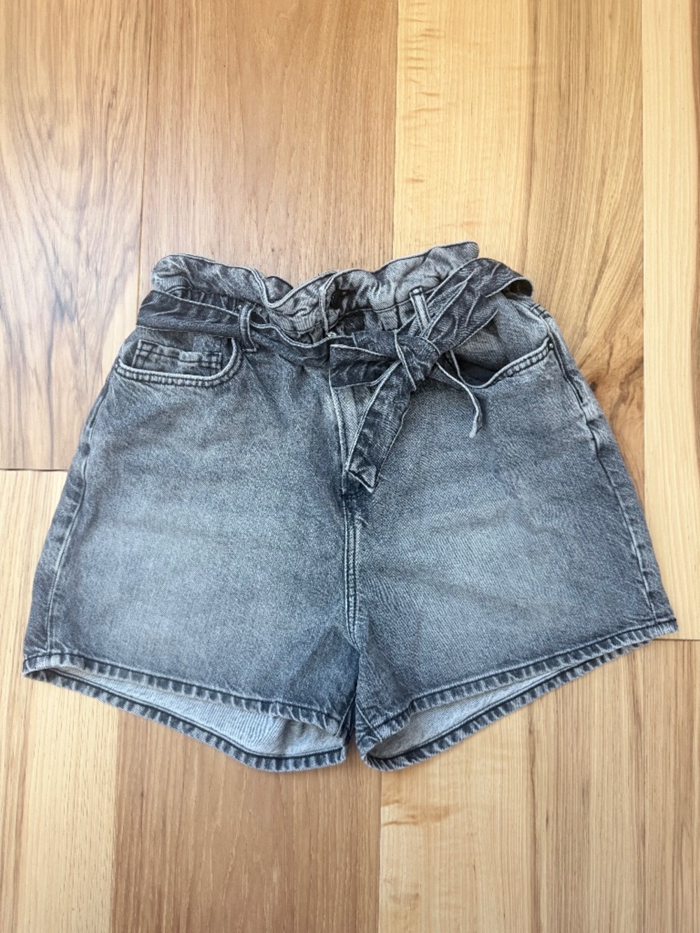 AllSaints Palmer Paperbag Denim Shorts W29 Washed Black Belted